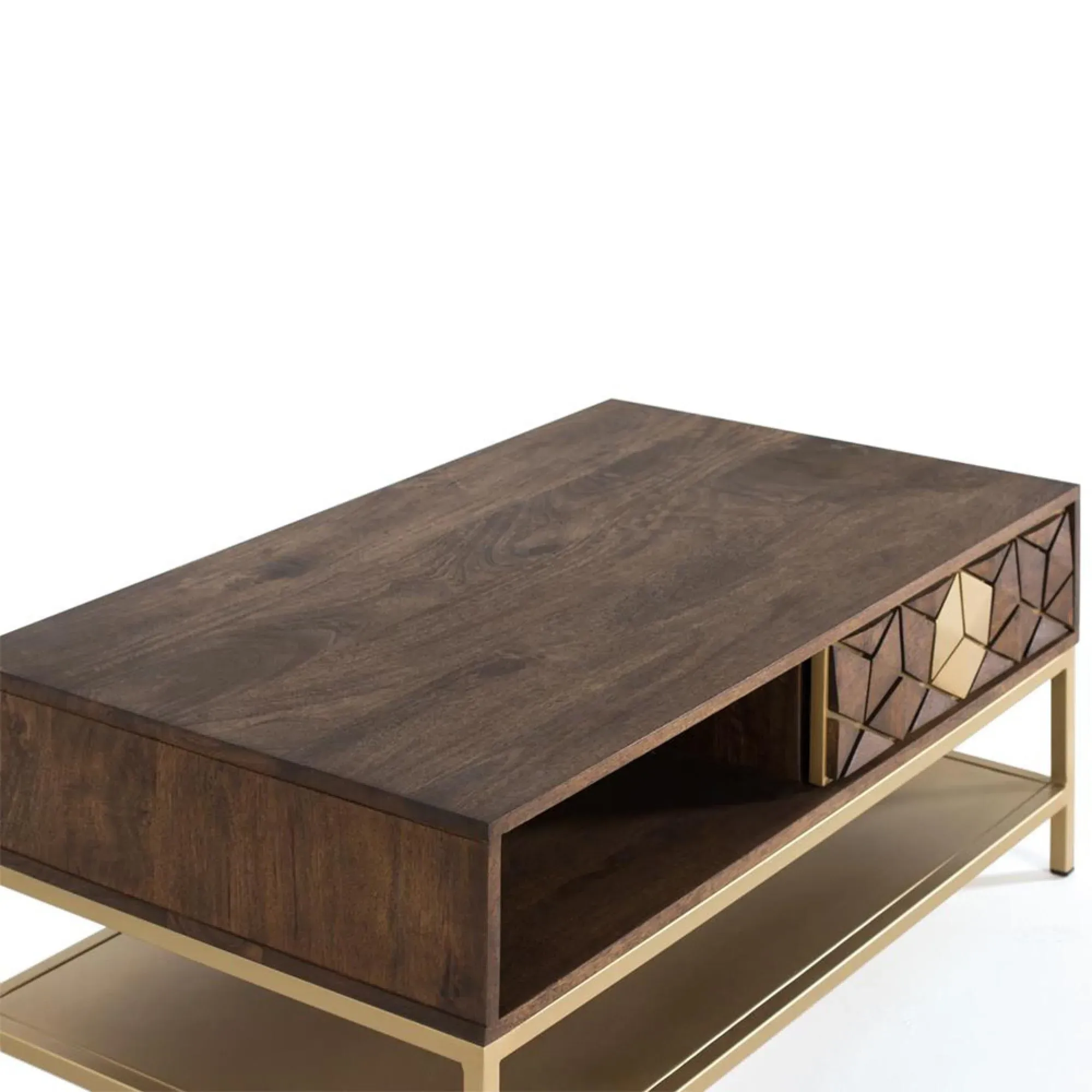 Caltan Geometric 1 Drawer Coffee Table - Walnut, Mango Wood