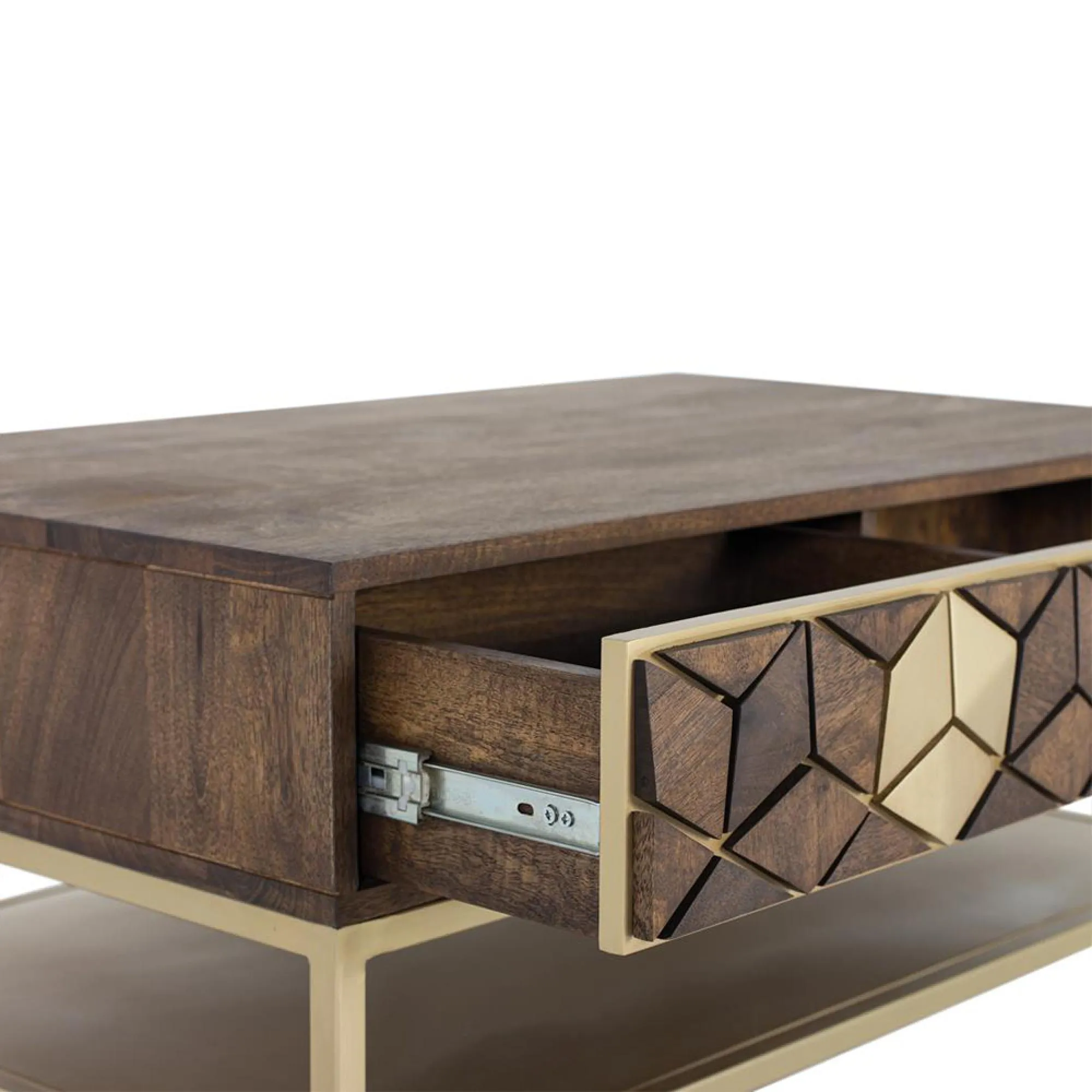 Caltan Geometric 1 Drawer Coffee Table - Walnut, Mango Wood