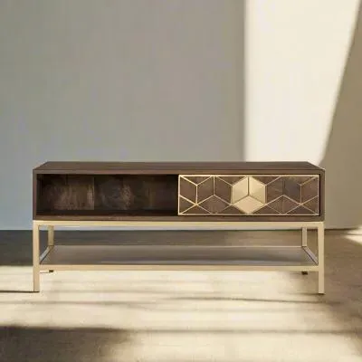 Caltan Geometric 1 Drawer Coffee Table - Walnut, Mango Wood