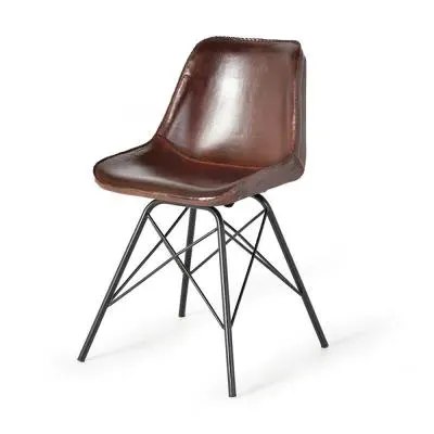 Citrus Industrial Dining Chair Set of 2 - Brown, Leather
