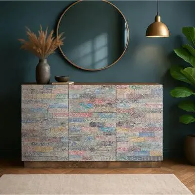 Como 2 Door Medium Sideboard - Natural, Carved Mango Wood