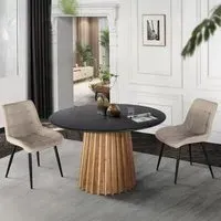 Crotone 4-Seater Round Pedestal Dining Table - Black, Marble