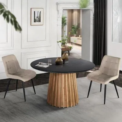 Crotone 4-Seater Round Pedestal Dining Table - Black, Marble
