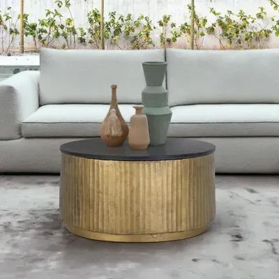 Crotone Round Coffee Table - Black, Granite image