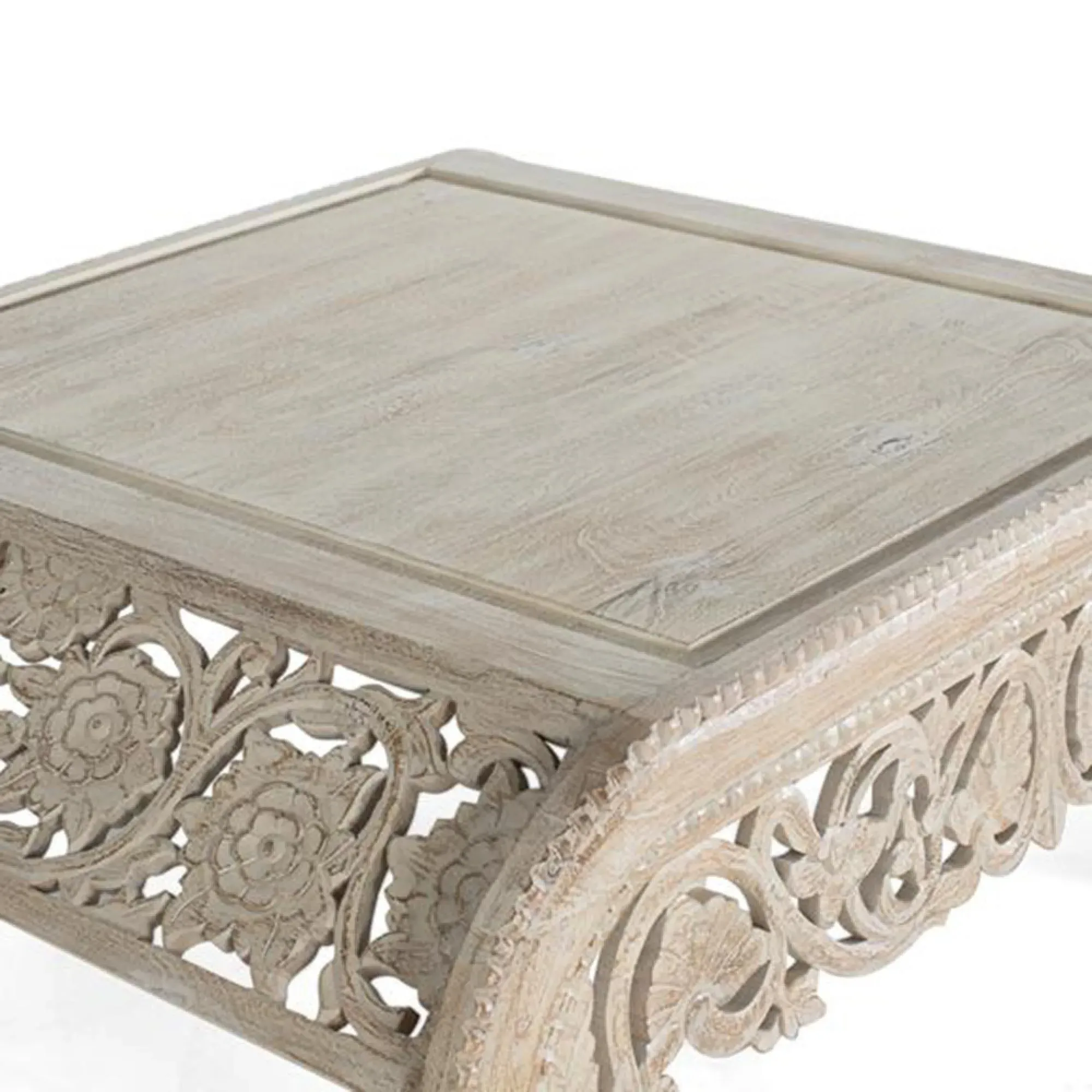 Dale Carved Coffee Table - Decape White, Mango Wood