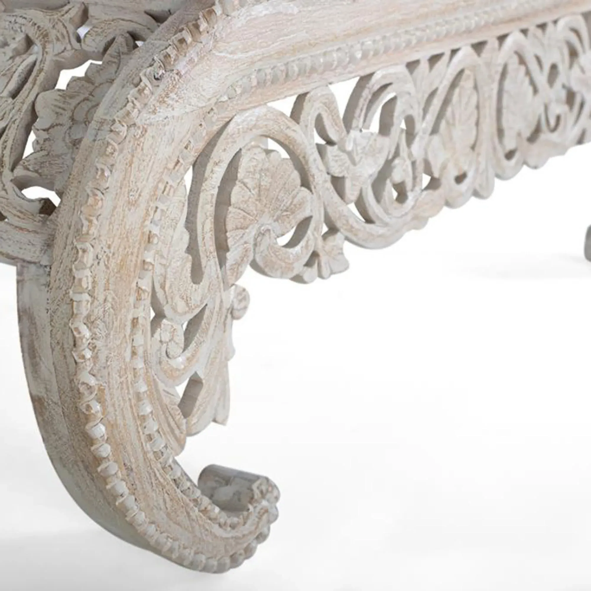 Dale Carved Coffee Table - Decape White, Mango Wood
