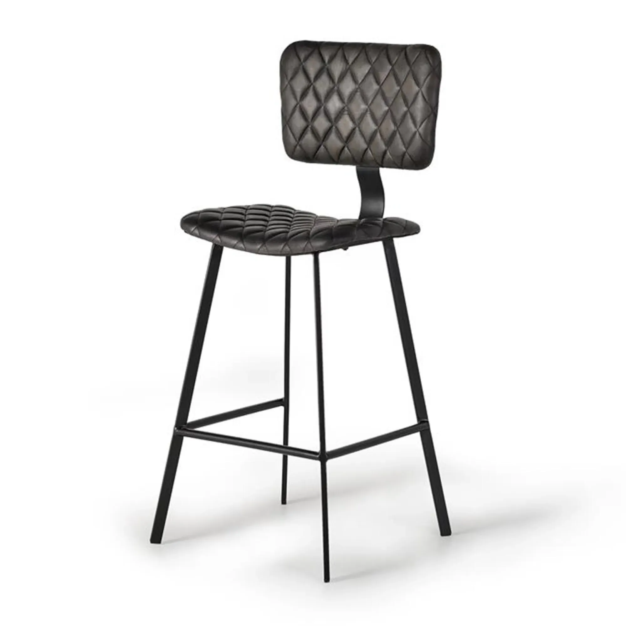 Danidun Bar Stool with Back - Dark Grey, Leather