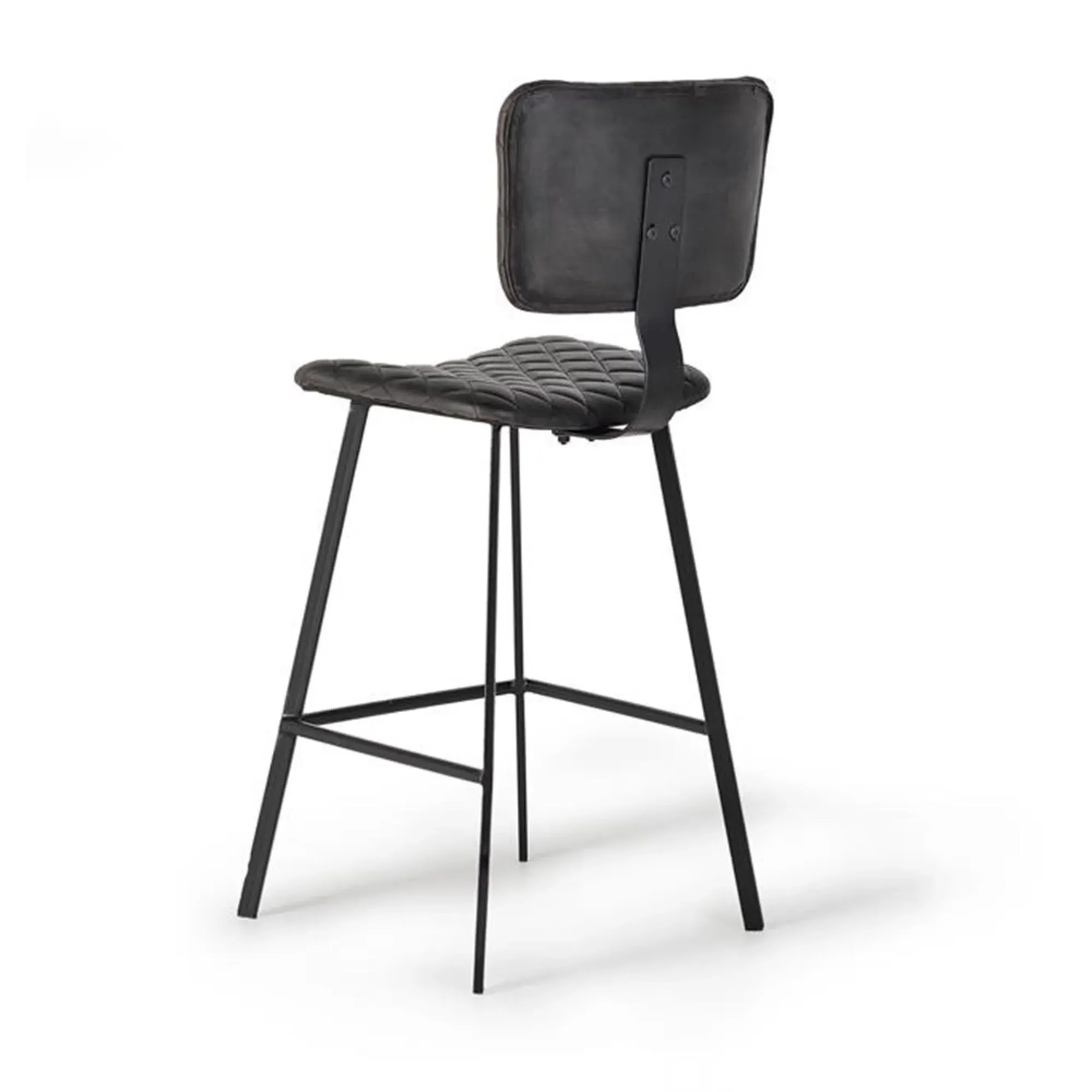 Danidun Bar Stool with Back - Dark Grey, Leather