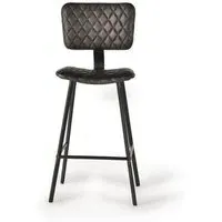 Danidun Bar Stool with Back - Dark Grey, Leather