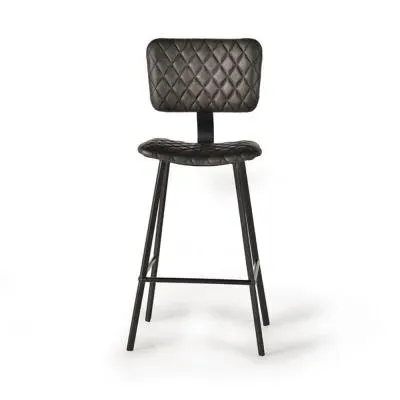 Danidun Bar Stool with Back - Dark Grey, Leather
