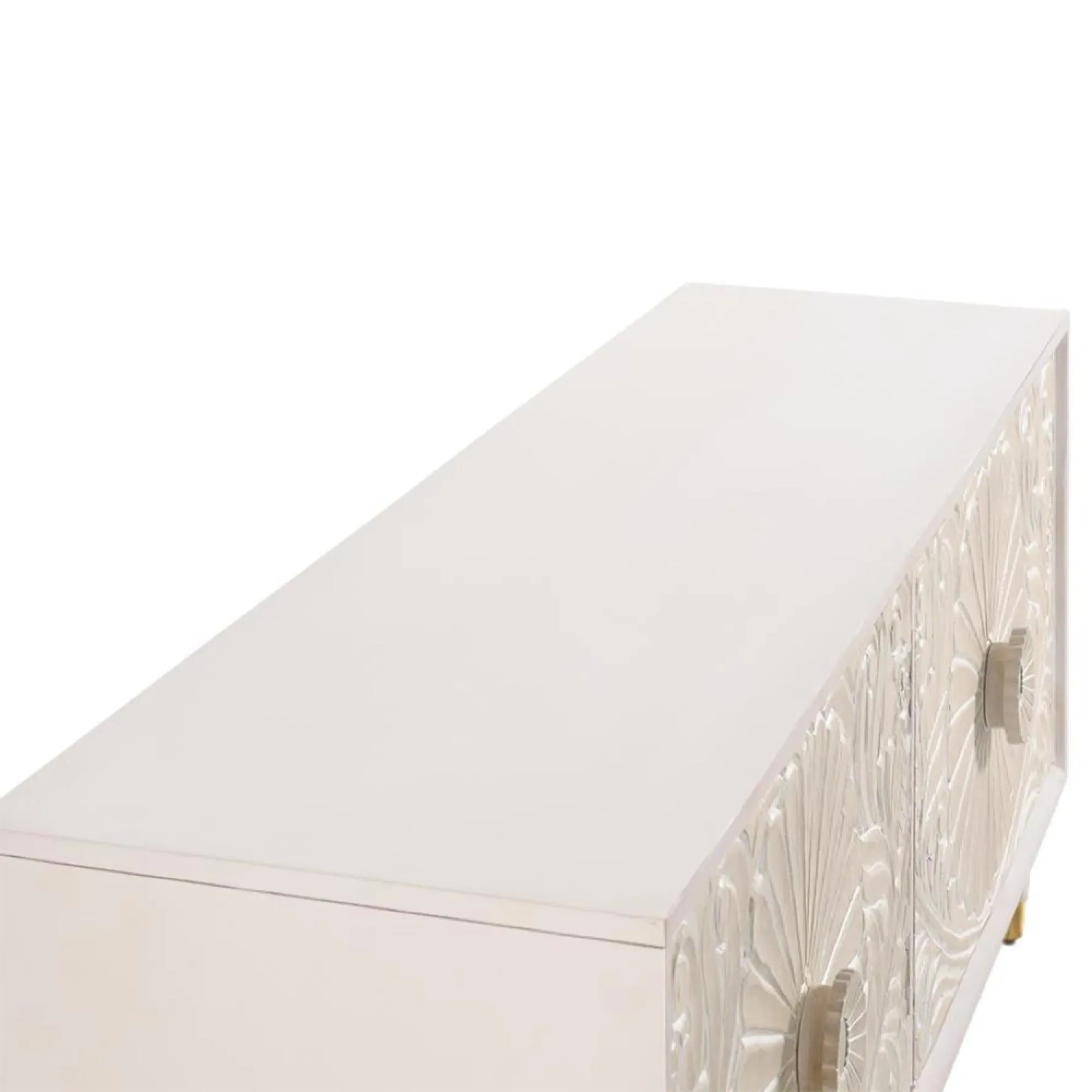 Dover 4 Door Large TV Unit with Carved Details - White, Mango Wood