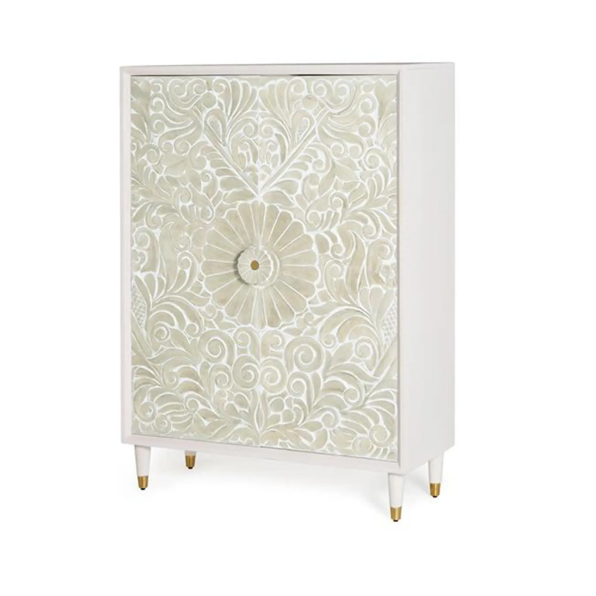 Dover Carved 2 Door Cabinet - White, Mango Wood