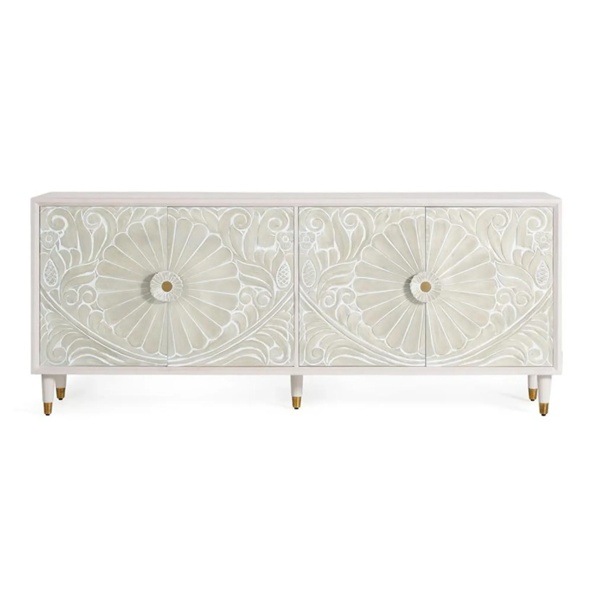 Dover Carved 4 Door Sideboard - White, Mango Wood