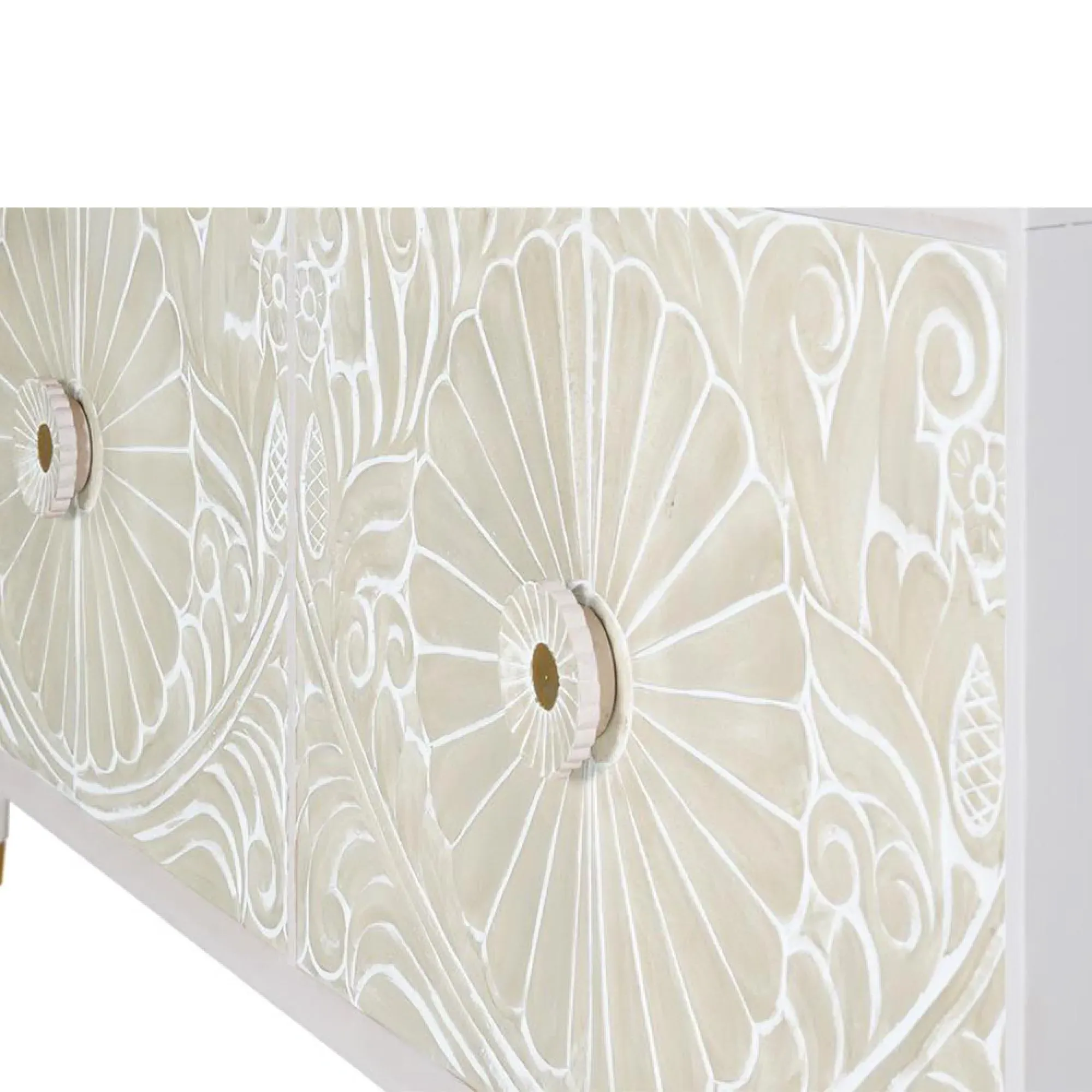 Dover Carved 4 Door Sideboard - White, Mango Wood