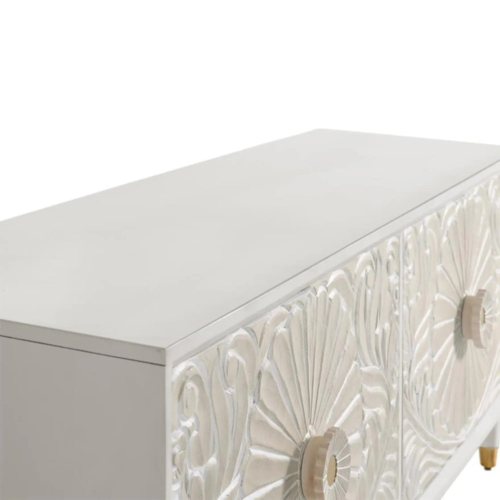 Dover Carved 4 Door Sideboard - White, Mango Wood