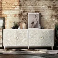 Dover Carved 4 Door Sideboard - White, Mango Wood