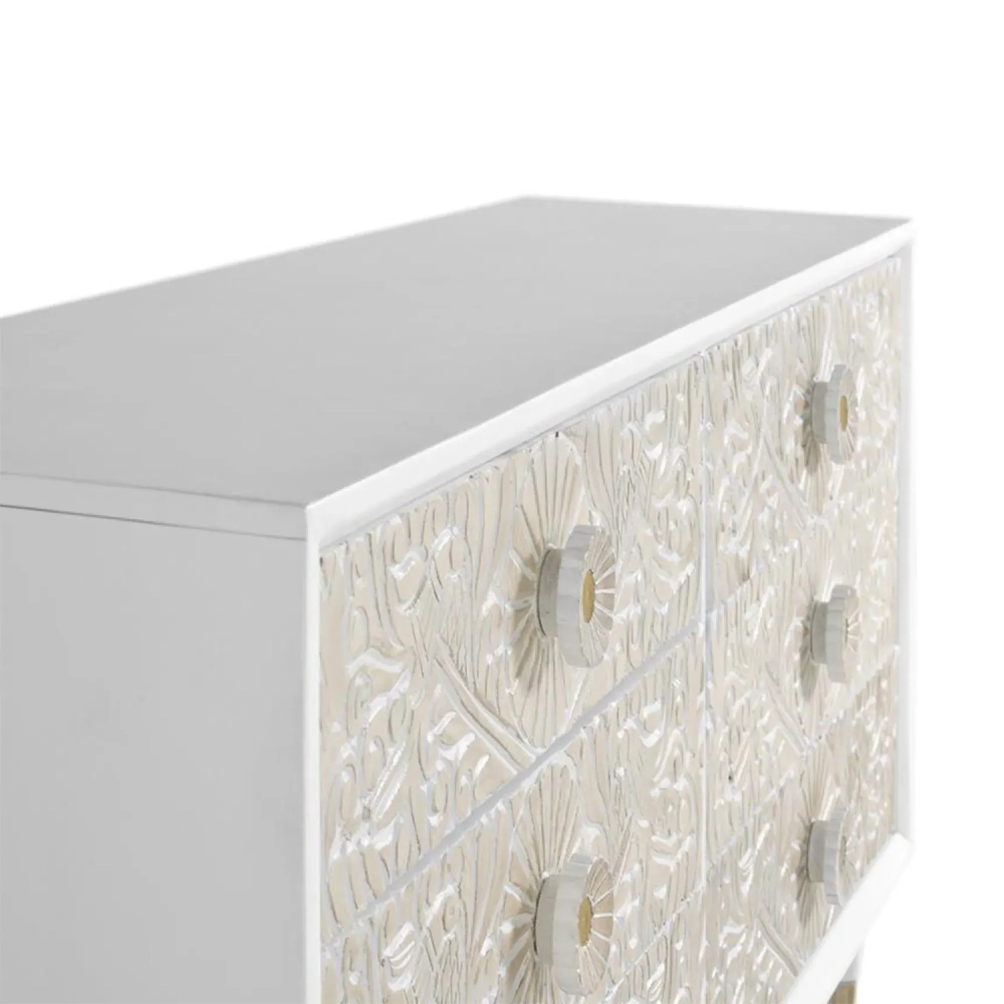 Dover Carved 6 Drawer Wide Chest - White, Mango Wood