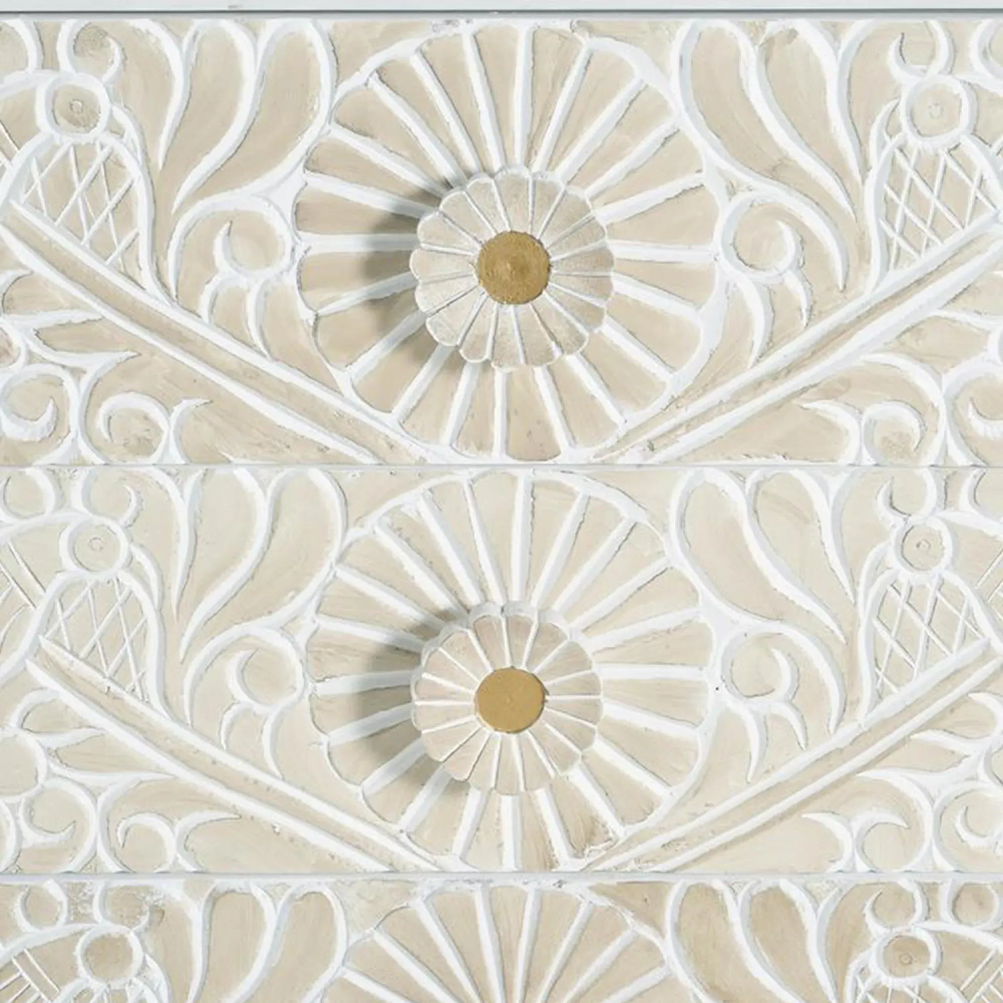 Dover Carved 6 Drawer Wide Chest - White, Mango Wood