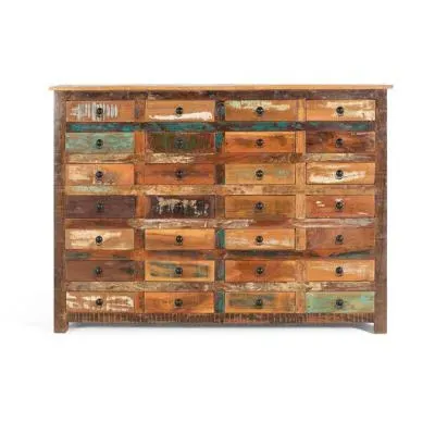 Duarza Multi Drawer Wide Cabinet - Natural, Recycled Wood