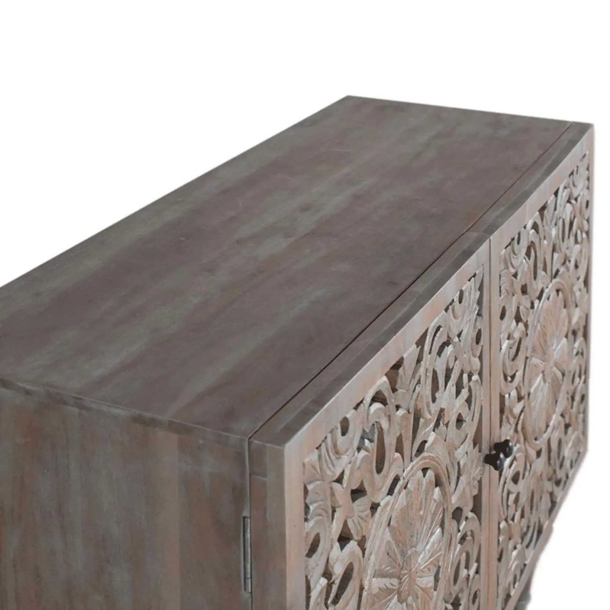 Edith Carved 2 Door Small Sideboard - Grey, Mango Wood