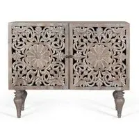 Edith Carved 2 Door Small Sideboard - Grey, Mango Wood