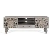Edith Carved Storage TV Unit - Grey, Mango Wood