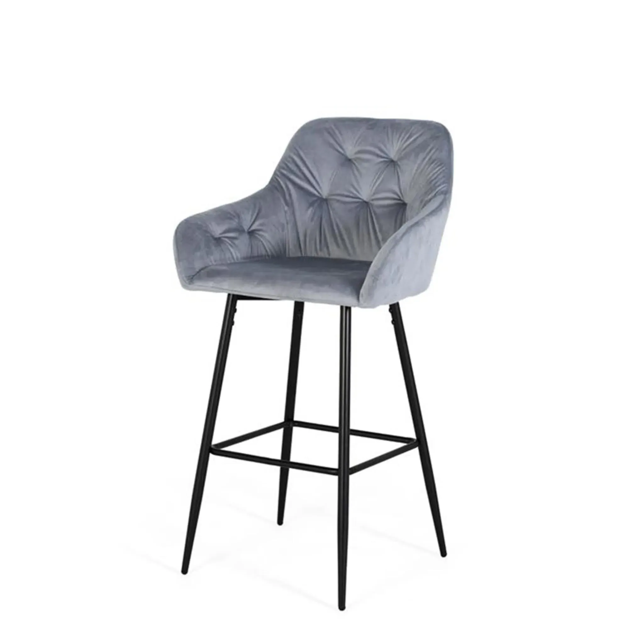 Elvoshi Fabric Barstool with Back - Blue, Velvet