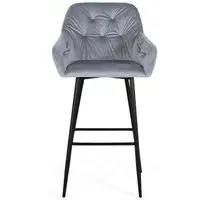 Elvoshi Fabric Barstool with Back - Blue, Velvet