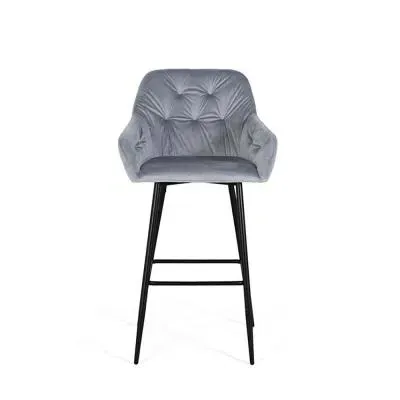 Elvoshi Fabric Barstool with Back - Blue, Velvet