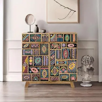 Emelia Small Sideboard - Multicolour, Painted Mango Wood