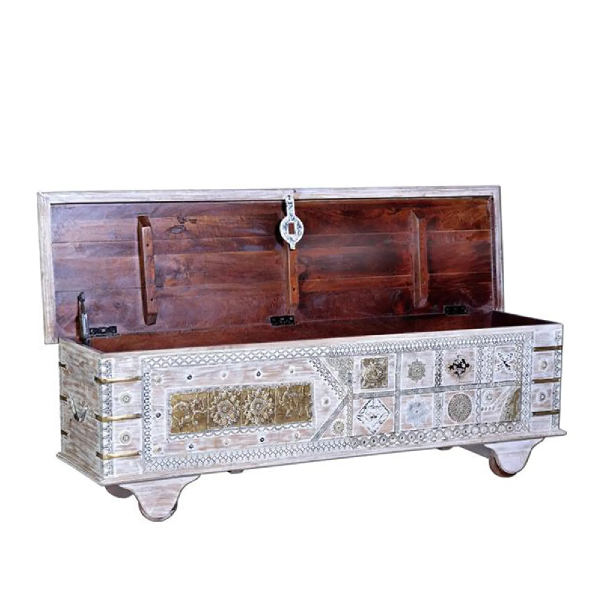 Erlach Storage Trunk - White, Mango Wood