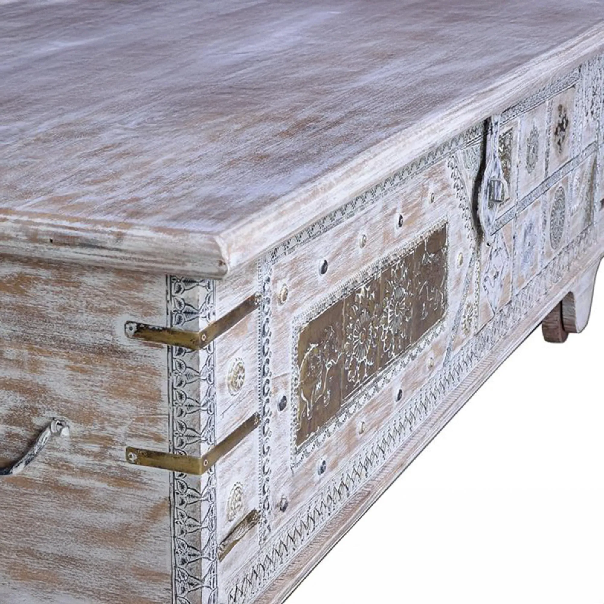 Erlach Storage Trunk - White, Mango Wood