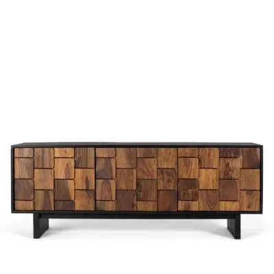 Esmeralda 3 Door TV Unit - Black, Mango Wood image