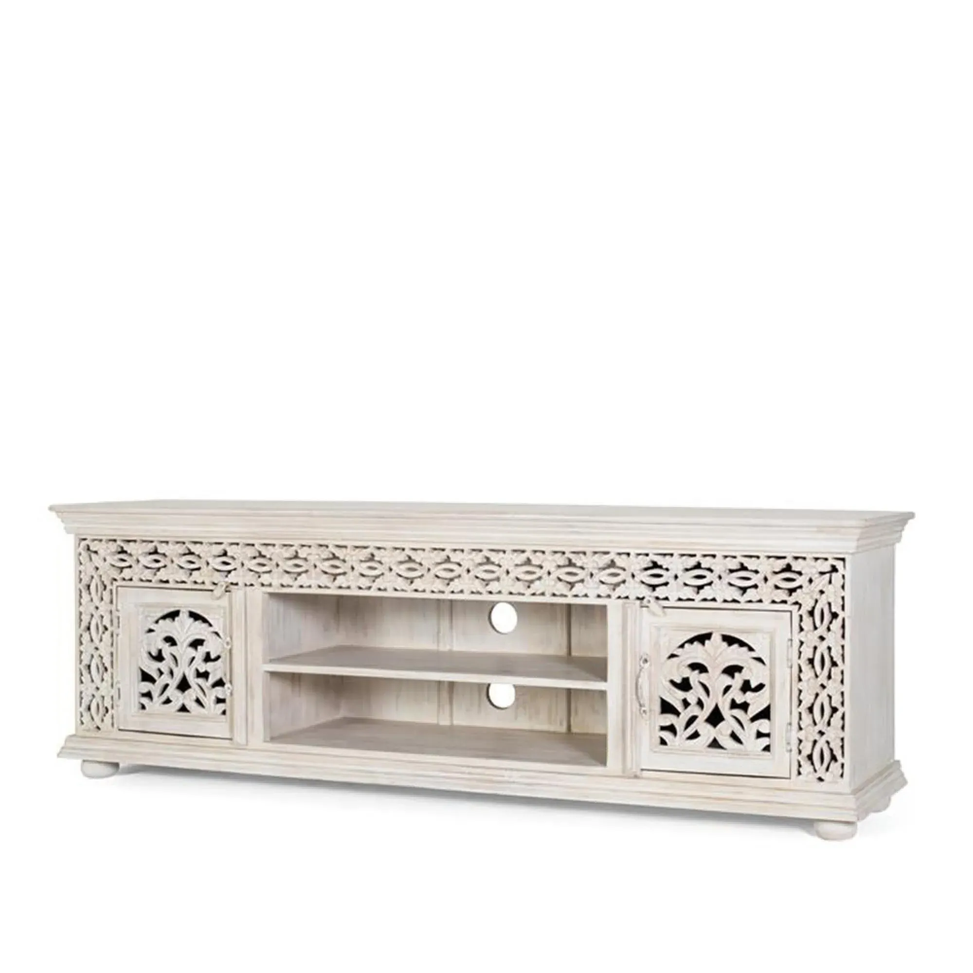 Ferrara Carved 2 Door Large TV Unit - Aged White, Mango Wood