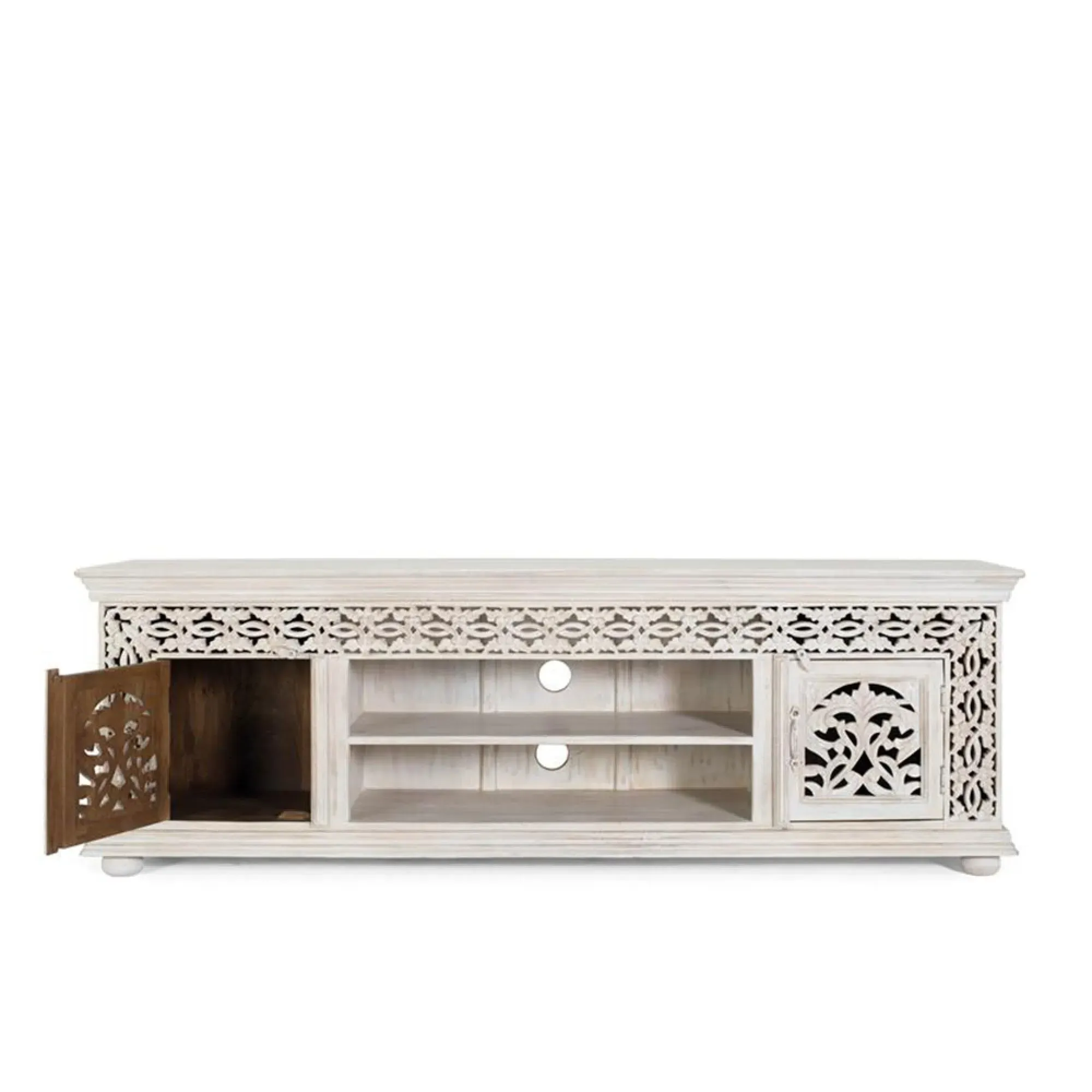 Ferrara Carved 2 Door Large TV Unit - Aged White, Mango Wood