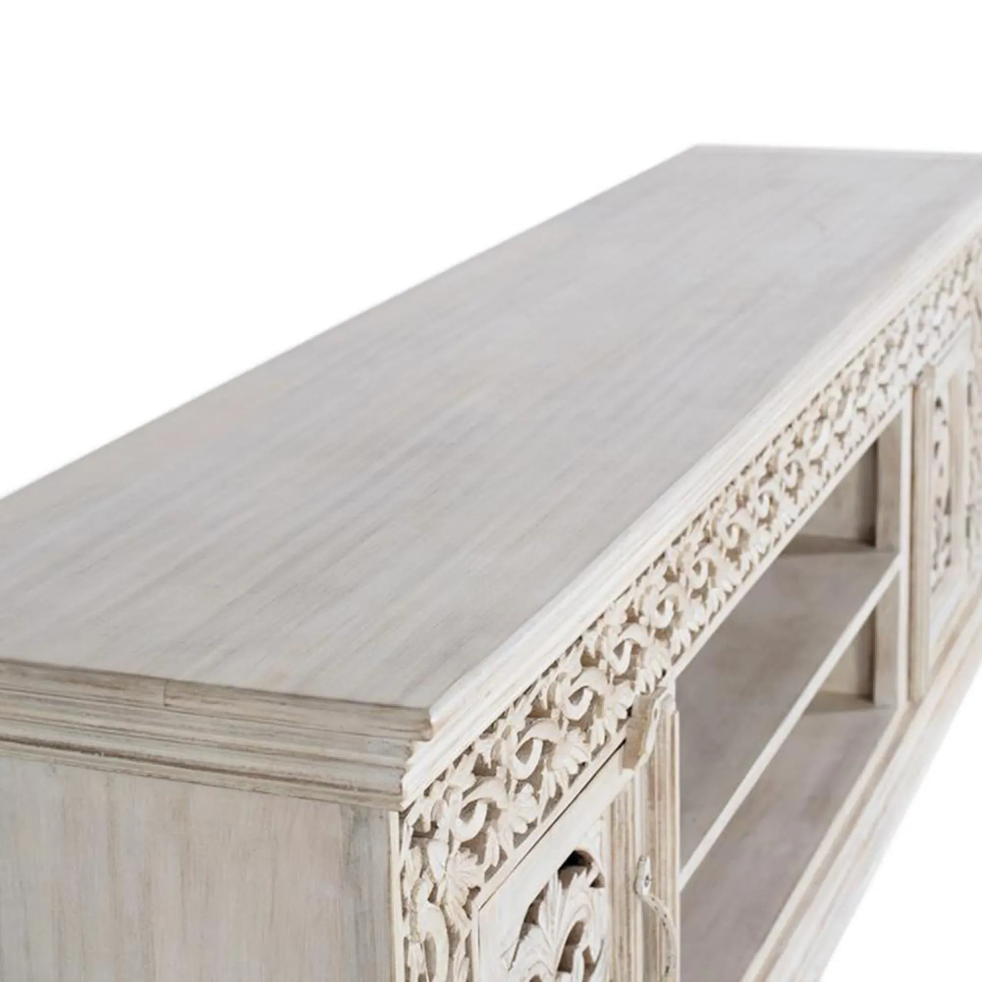 Ferrara Carved 2 Door Large TV Unit - Aged White, Mango Wood