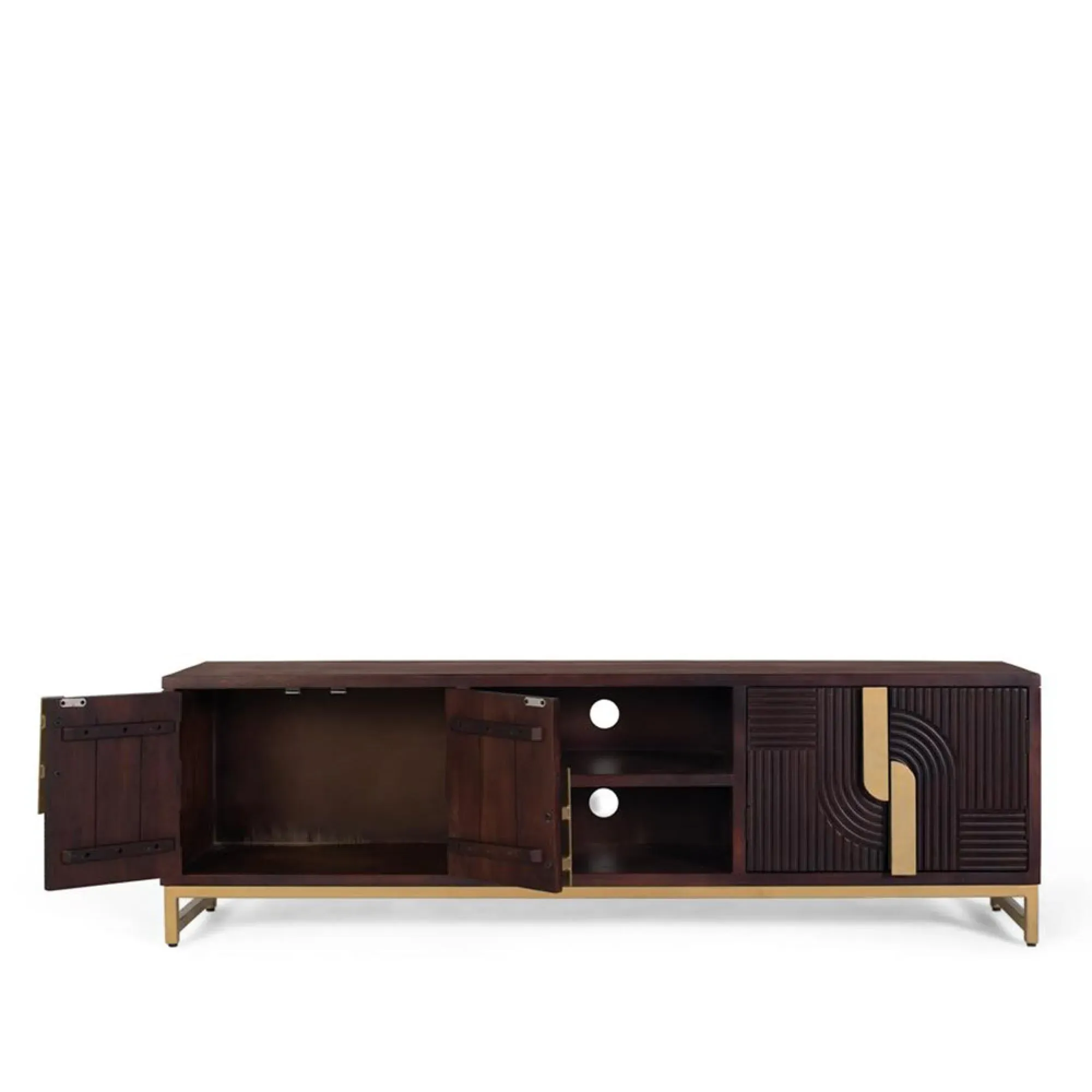 Flora 4 Door Large TV Unit - Walnut, Dark Mango Wood