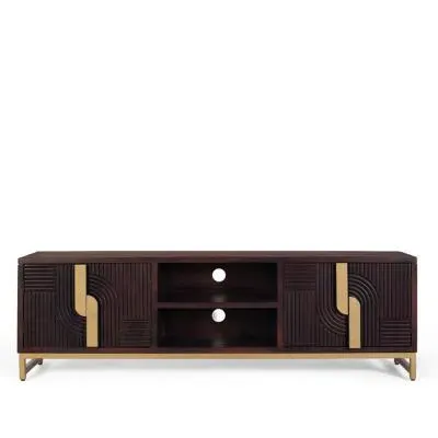 Flora 4 Door Large TV Unit - Walnut, Dark Mango Wood