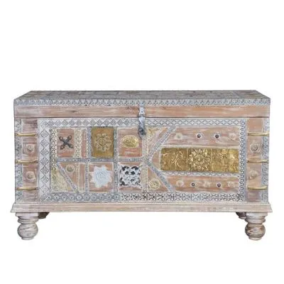 Fornach Large Storage Trunk - Aged White, Mango Wood