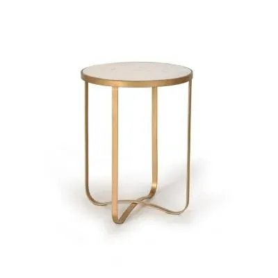 Fufuni Round End Table - White, Marble