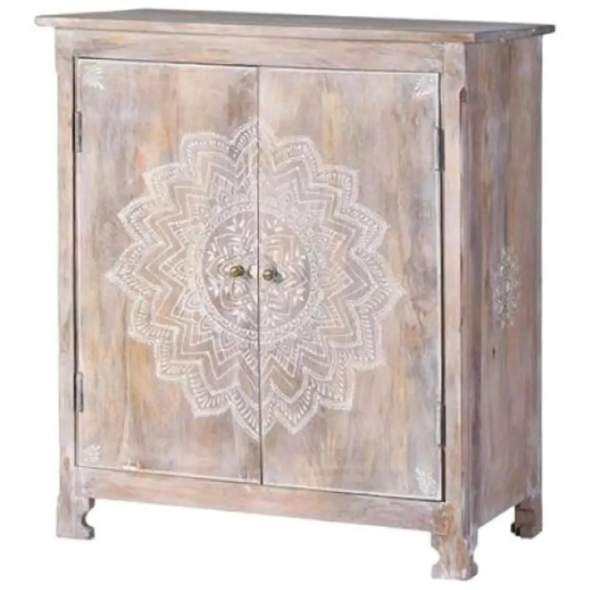 Ganipa 2 Door Wine Cabinet - Aged White, Mango Wood