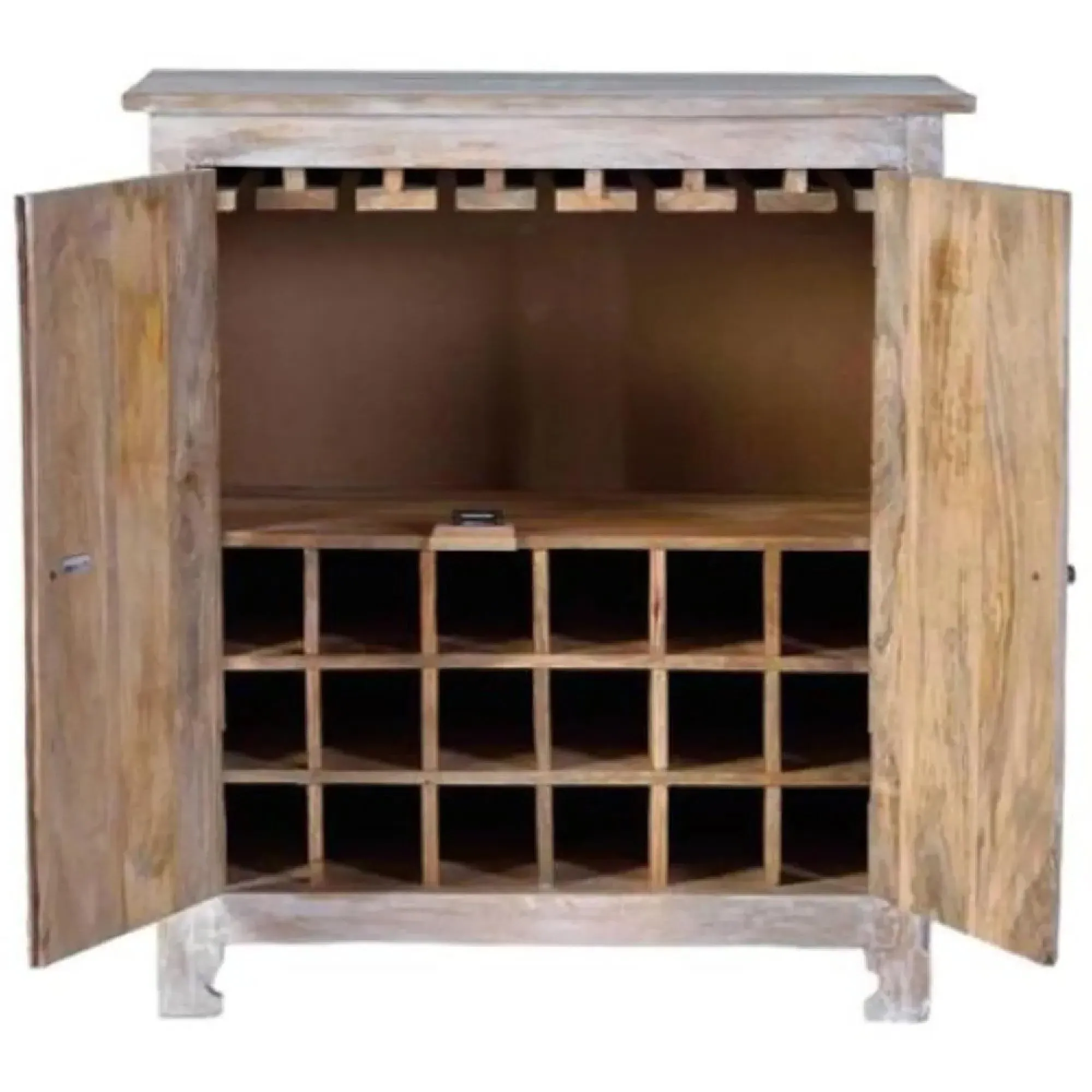 Ganipa 2 Door Wine Cabinet - Aged White, Mango Wood
