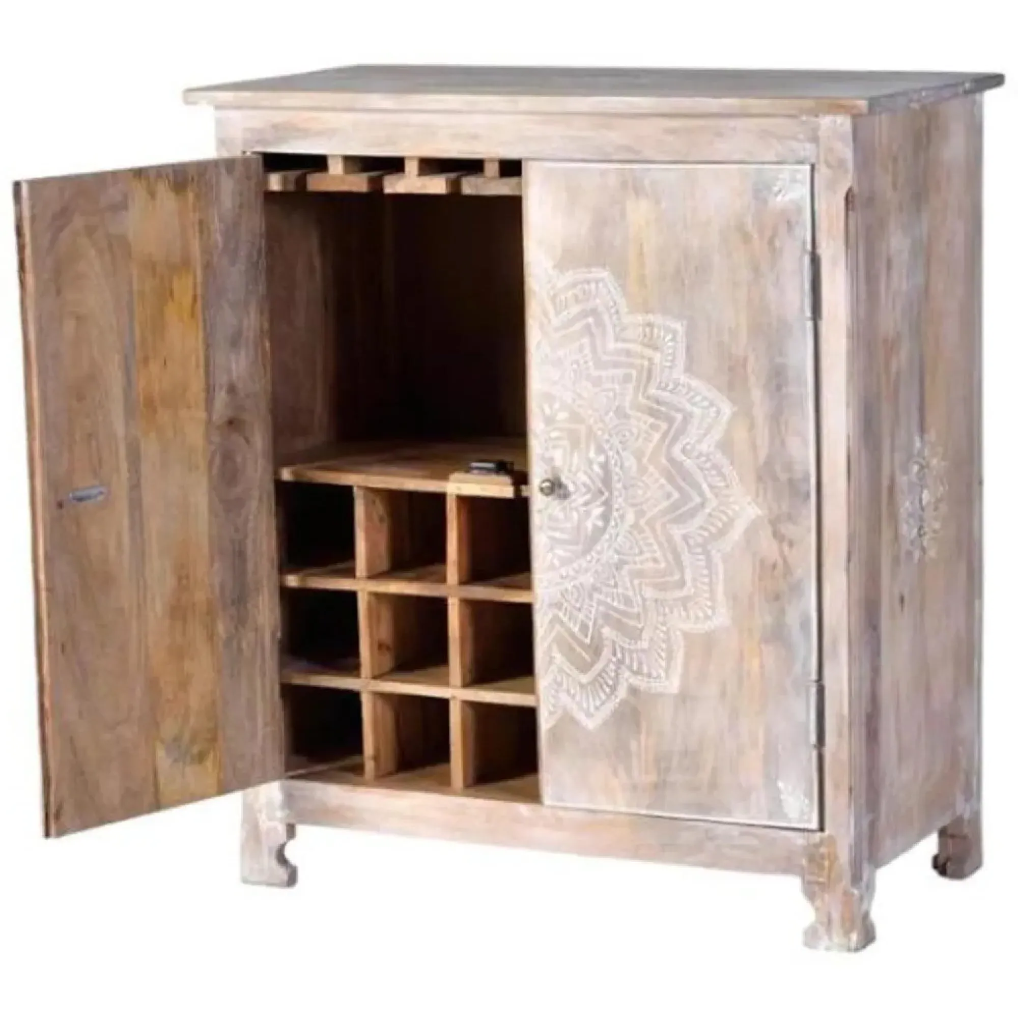 Ganipa 2 Door Wine Cabinet - Aged White, Mango Wood