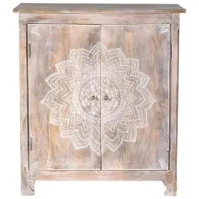Ganipa 2 Door Wine Cabinet - Aged White, Mango Wood image