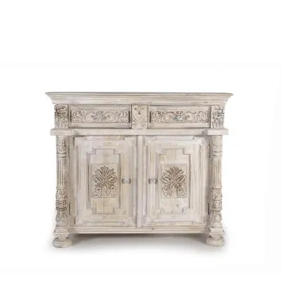 Greth 2 Door Small Sideboard - Aged White, Mango Wood