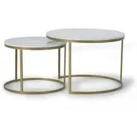Guwalu Round Coffee Table Set of 2 - White, Marble