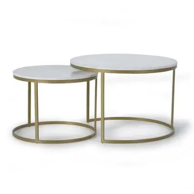 Guwalu Round Coffee Table Set of 2 - White, Marble