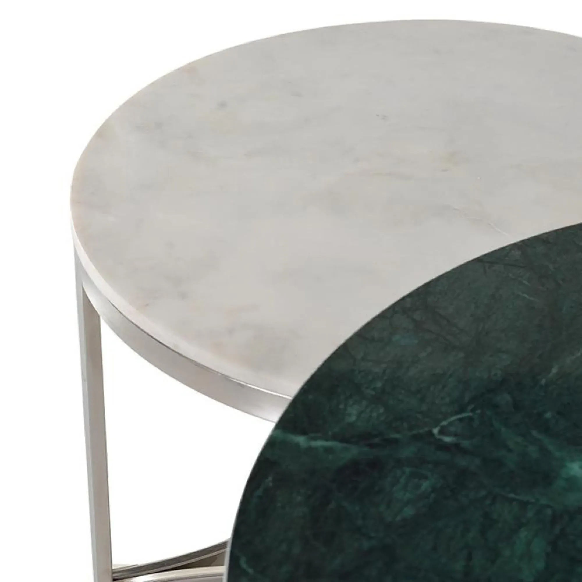 Handajega Round Coffee Table Set of 2 - White and Green, Marble