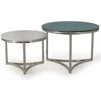 Handajega Round Coffee Table Set of 2 - White and Green, Marble