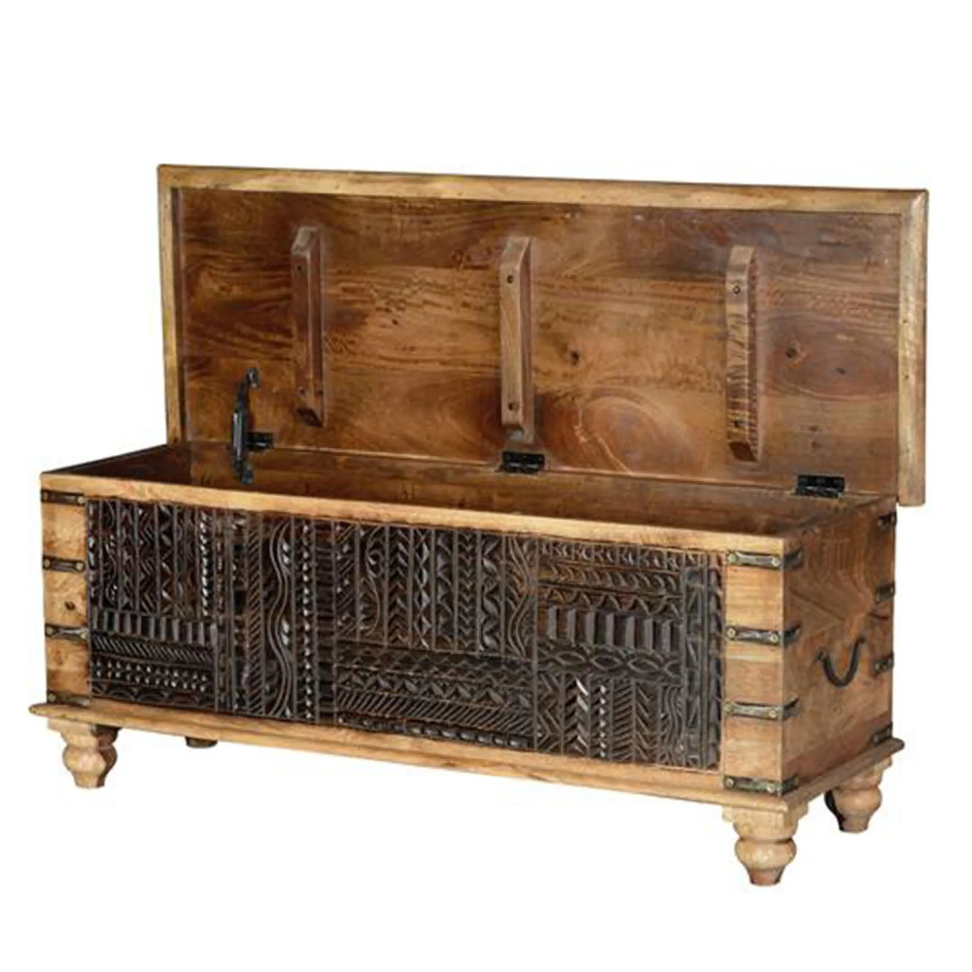 Hartheim Carved Storage Trunk - Mango Wood